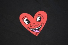 Keith Haring Heart Face Graphic Black T Shirt Smiley Double Sided Art Artist