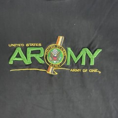 Vintage Stitched Embroidered T Shirt XL 90s USA Made Army Military Black Tee Y2K