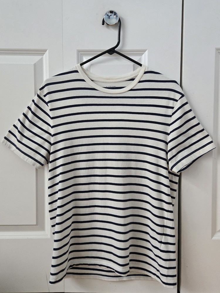 J. CREW Men’s Slim Washed Short Sleeve Navy Stripe, Medium