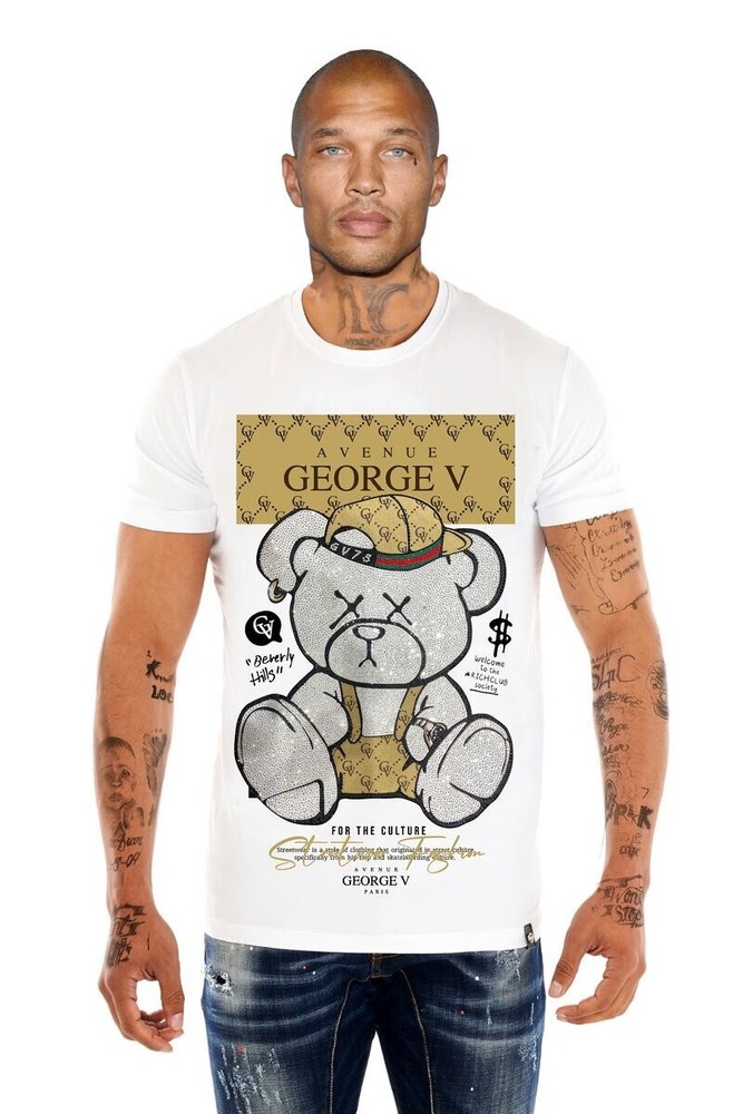 GEORGE V T-SHIRT WHITE WITH SILVER RHINESTONES HIGH QUALITY FROM PARIS