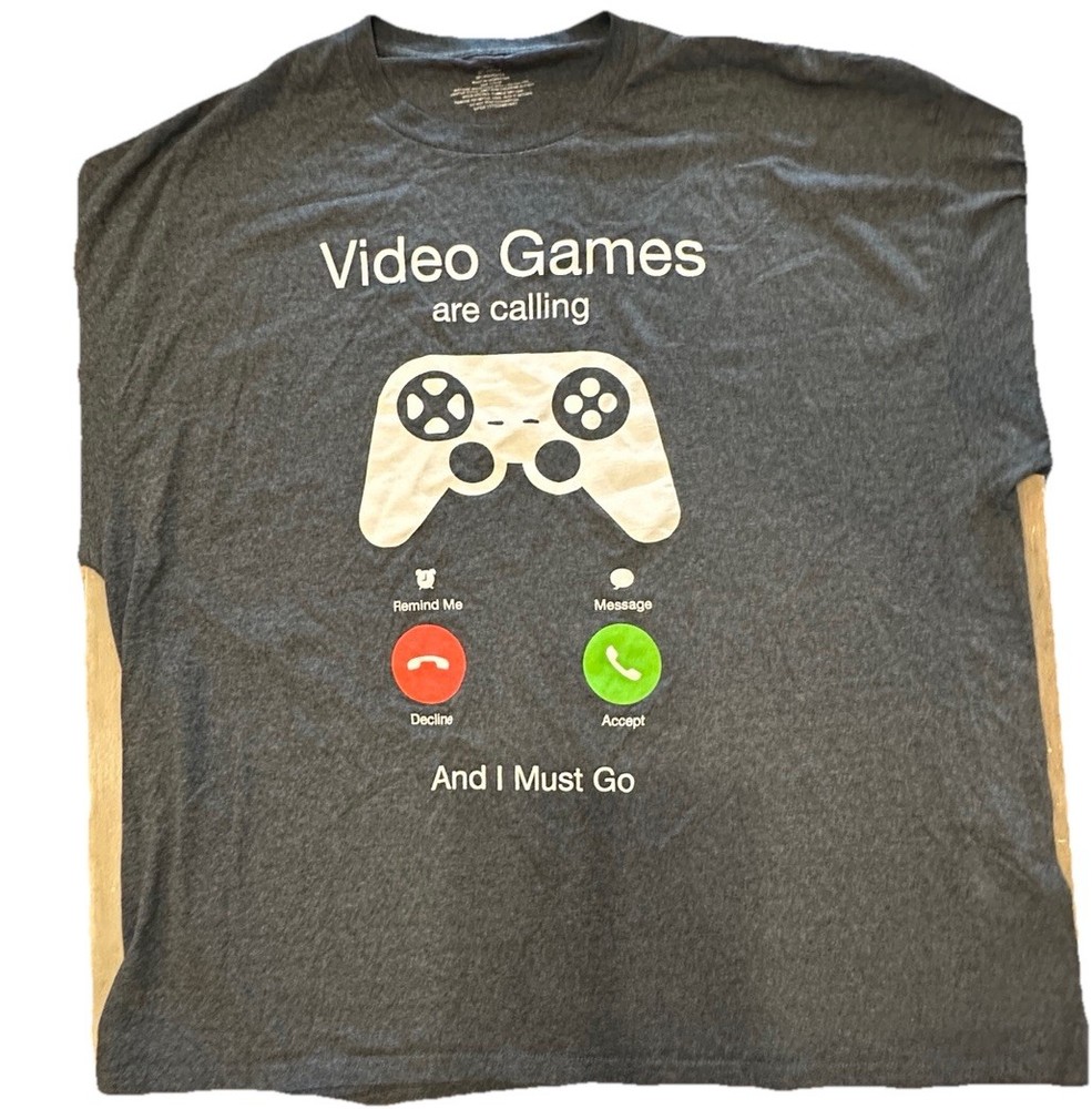 Video Games Are Calling And I Must Go Graphic T Shirt Men’s 3XL Gray Gamer Tee