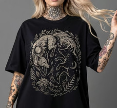 Fox Yin Yang Tshirt Celestial Witchy Graphic Tee Dark Academia Forest Moon Shirt