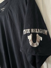 True Religion Men’s Black T-Shirt With Metallic Silver Logo On Sleeve Sz Large