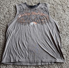 Harley-Davidson Vintage Screamin Eagle Men’s Cuff Off Grey Shirt Size XL