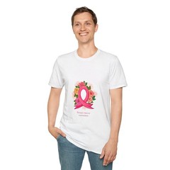 Pink Awareness Ribbon Floral Design T-Shirt Breast Cancer Awareness