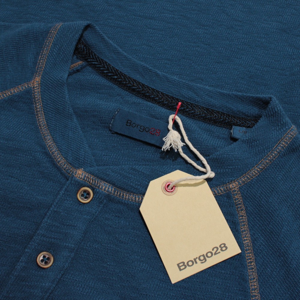 Borgo 28 NWT Long Sleeve Henley T-Shirt Size L in Storm Blue 100% Cotton
