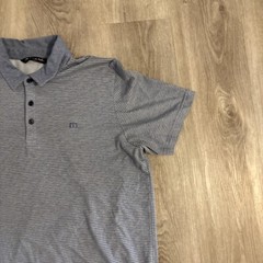 Travis Mathew The Heater Polo Shirt Mens Gray Medium Striped Logo Embroiderd