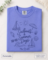 Sailboats & Summer Days Comfort Colors Tee, Nautical Coastal Shirt