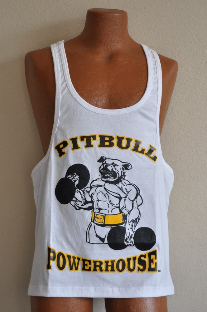 Pitbull Powerhouse Workout Gym Muscle Stringer Tank Top White / Black / Gold
