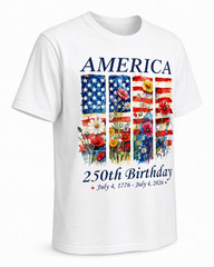 America 250 Years Flag Floral Graphic T-Shirt, 250th Anniversary Patriot Shirt
