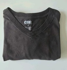 CSG Men’s Size Large Chocolate Cotton Short Sleeve V Neck Basic Tee