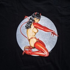 90s Fashion Victim Bettie Page Blue Eyes Graphic by Olivia Long Sleeve Shirt Lg