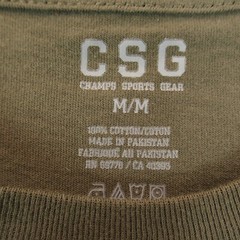CSG Champs Sports Gear Men Shirt Medium Olive Green Short Sleeve Pleated Sleeves
