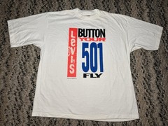 Vtg 90s BUTTON YOUR FLY LEVI’S 501 Tab Variant T Shirt Neon XL Single Stitch USA
