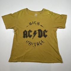 AC/DC Shirt Mens Medium Mustard Yellow High Voltage Graphic Band Rock Tee Faded