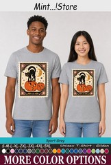 Cat Black Pumpkin Shirt, Vintage Halloween Postage Stamp Tee