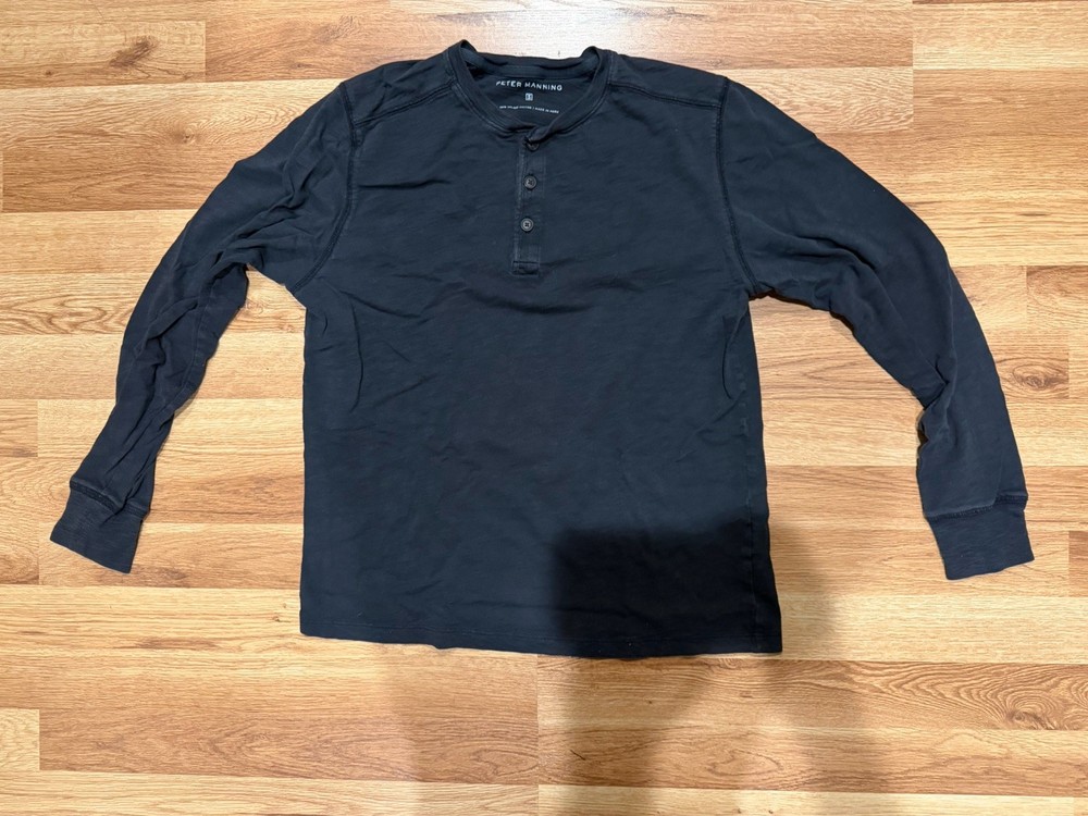 Peter Manning Shirt Mens 3 Dark Grey Long Sleeve Henley