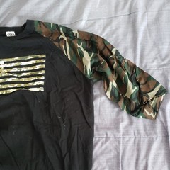 American Flag, Shaka Active, Men’s 3/4 Camouflage Sleeve Shirt, Size XXL black