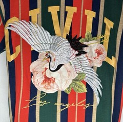 Civil Regime Men’s S Multicolor Striped Bird/Flower Graphic Crew Neck T-Shirt