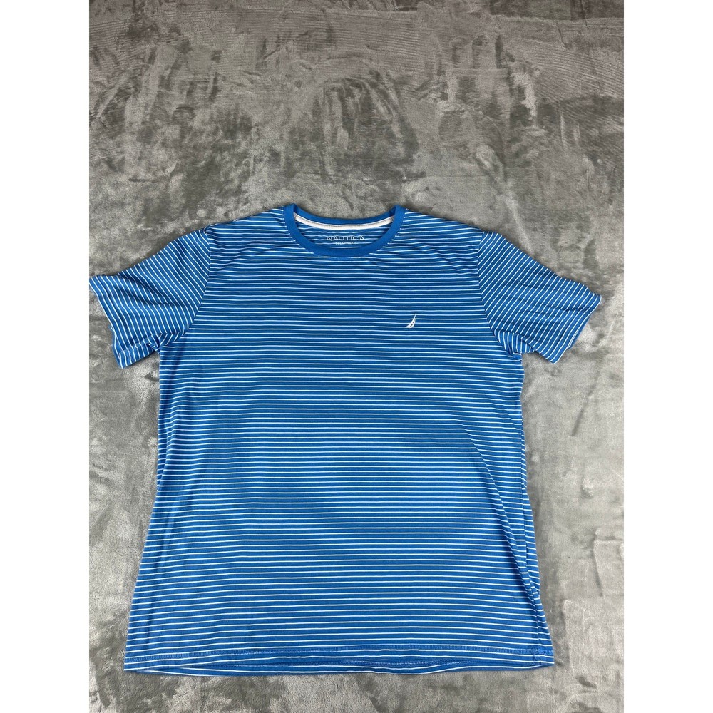 Nautica Sleepwear Blue Striped T-Shirt Logo Tee Size L