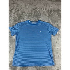 Nautica Sleepwear Blue Striped T-Shirt Logo Tee Size L