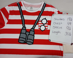 Wheres Waldo Adult 2XL Red White Striped Binoculars Waldo Glasses Graphic Tshirt