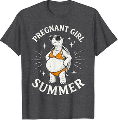 Funny Pregnant Girl Summer Cute Turtle Pregnancy Beach Vibes T-Shirt