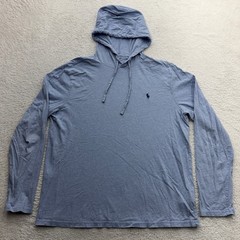 Polo Ralph Lauren Mens Hooded T-Shirt Light Blue Heather Cotton Long Sleeve L