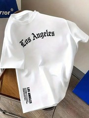Men’s Summer 100% Cotton Shirts Los Angeles Letter Printed Loose Large T Shirts