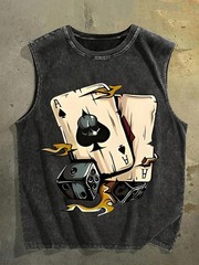 Men Vintage Ace of Spades Skull & Dice Graphic Washed Sleeveless Tank Top