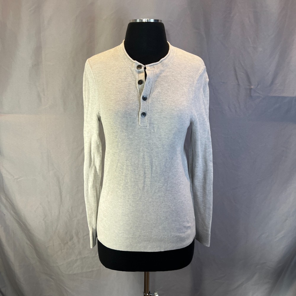 Express Henley Shirt Men XS Heathered Gray Cotton Ribbed Knit Long Sleeve Casual