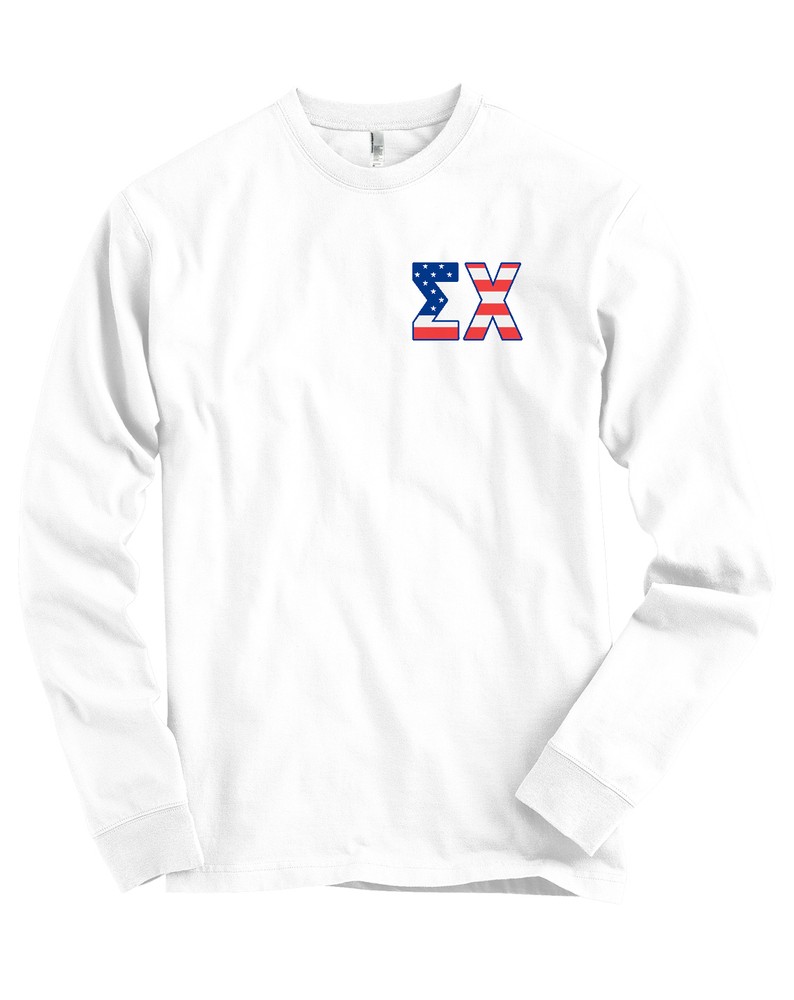 Sigma Chi Fraternity Bella + Canvas Long Sleeve Shirt USA Flag – MORE COLORS