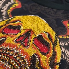 Christian Audigier T Shirt Skull Guns Revolver Rhinestone Los Angeles Angels