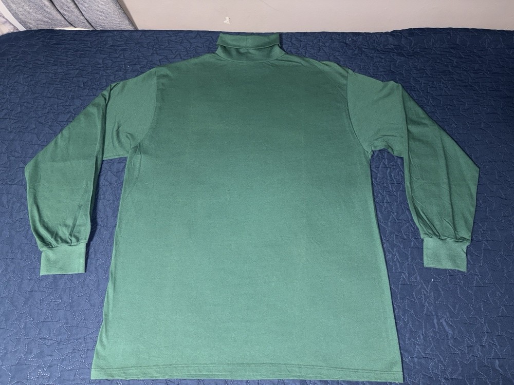 Vintage Hanes Activewear Green Turtleneck Shirt USA Made XL 100% Cotton