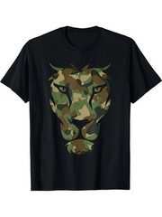 Camo Lion Head Graphic T-Shirt Military Camouflage Animal Print Tee