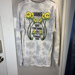 Vans T-Shirt Size Small Tie Dye Gray/White Graphic Logo Long Sleeve Classic Fit