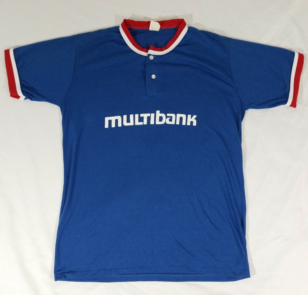 Vintage “Multibank” Sponsor Baseball Ringer Jersey Shirt Don Alleson Athletic XL