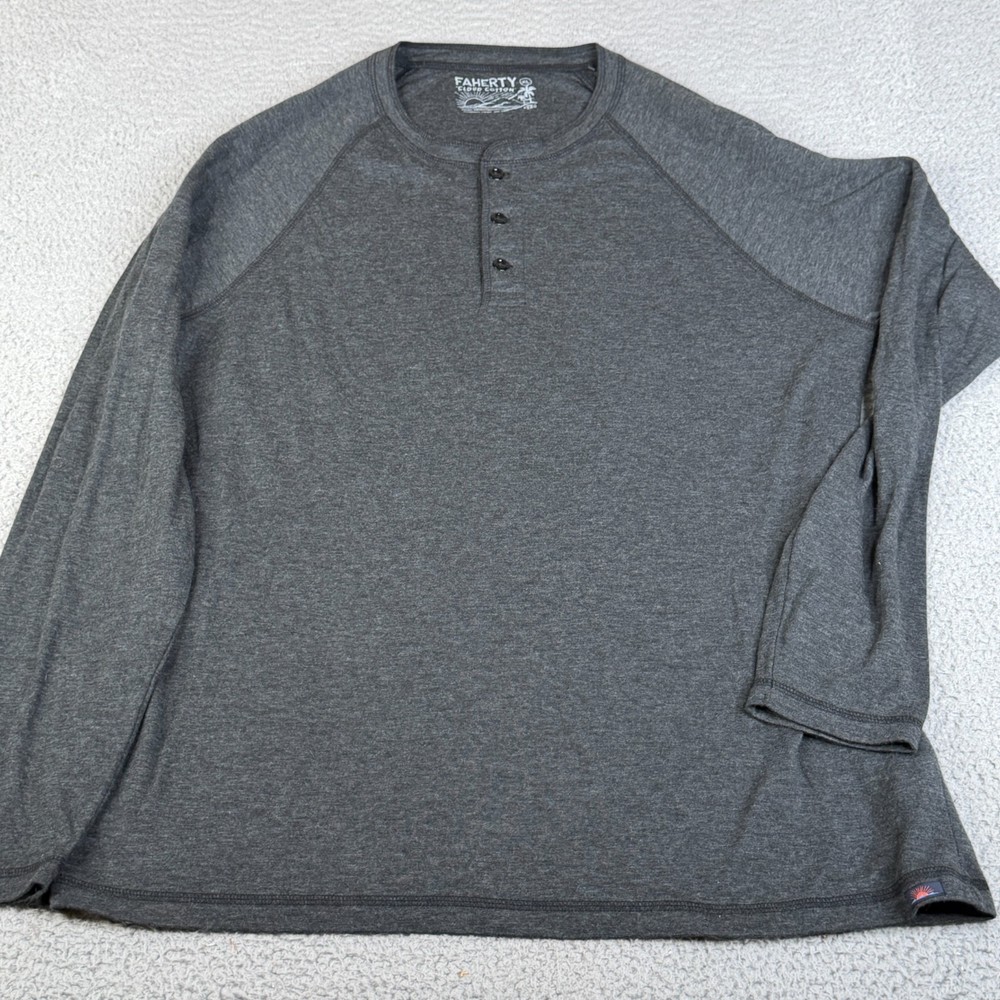 Faherty Cloud Cotton Henley Shirt Men XL Charcoal Gray Pullover Pima Cotton Soft
