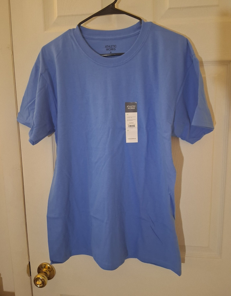 Athletic Works Men’s Blue Cotton Jersey Logo Crew Neck T-Shirt Short Sleeve M