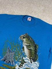 Gulf Coast Sportswear Bass Fish Single Stitch 50-50 Tshirt XL USA Blue VTG