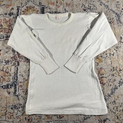 VTG 60s 70s Towncraft Thick Thermal Sweater size S Ivory Off White Waffle Knit