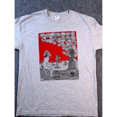 Yazbek Mens Large Heather Grey Graphic Tee Surreal Desert Cactus Art T-Shirt L