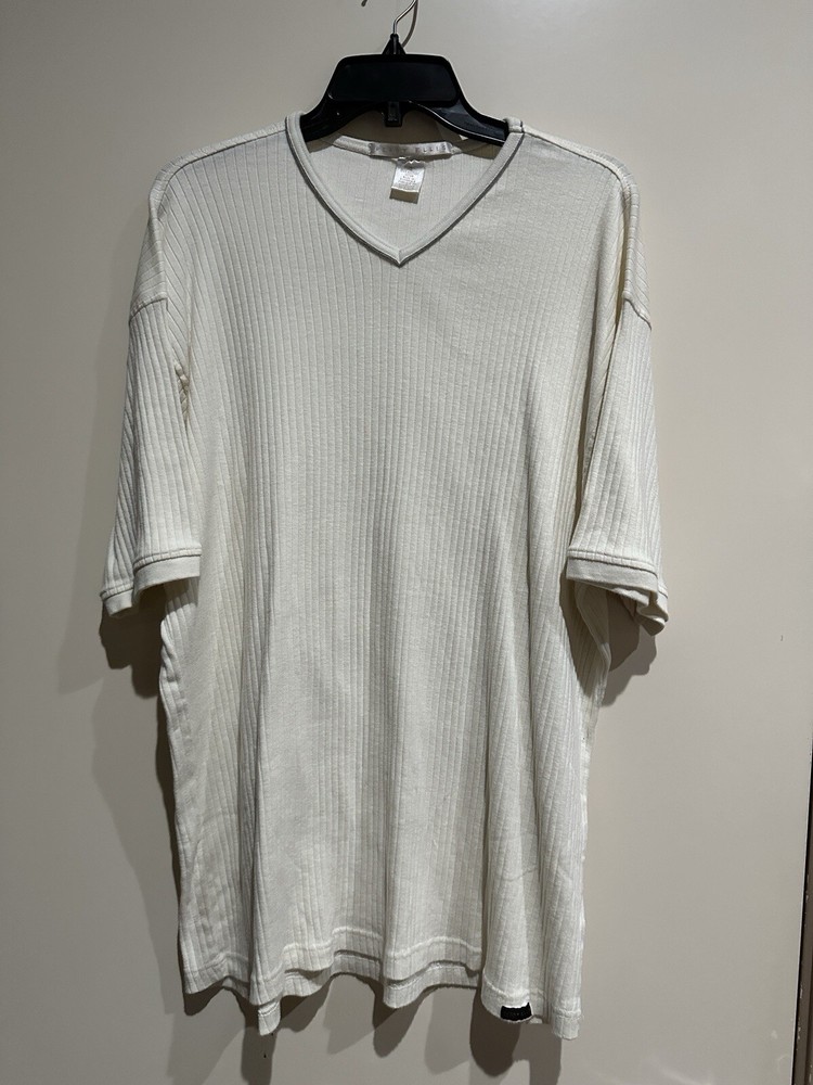 Perry Ellis Men’s White V Neck Casual Shirt Size XL
