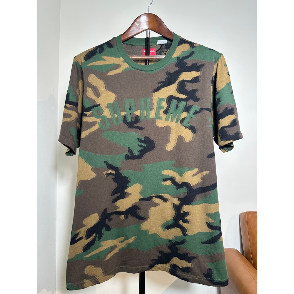 Supreme Arc Logo Woodland Camo T Shirt Green Brown Tee Size L