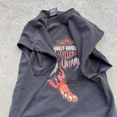 Vtg Harley Davidson Untamed Tiger Flame T Shirt XL Chopped Cut Sleeves Spokane