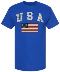 USA Text with US Red White Blue Flag T-Shirt US Patriotic Distressed Print Tee