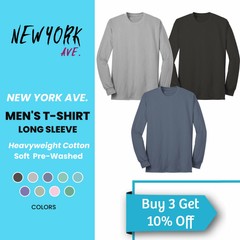 Men’s T-Shirt Long Sleeve Cotton Crew Neck Soft Pre-Washed Heavyweight