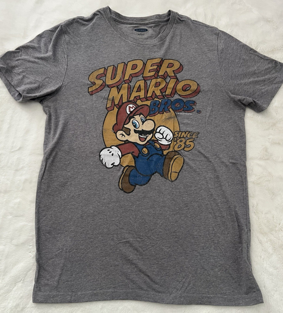 Super Mario Bros T Shirt Mens Small Gray Graphic Old Navy Nintendo Tee