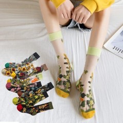 8 Pairs Women Floral Sheer Sock Elastic See Through Socks Summer Thin Mesh Lace