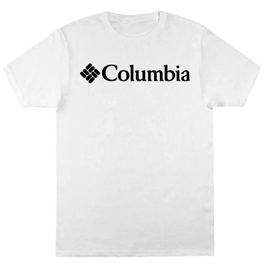 COLUMBIA Logo T-Shirt sz S Small White Black